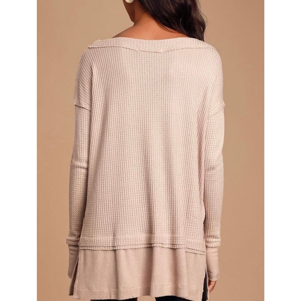 Free People North Shore Thermal Waffle Knit Tunic Top Beige Size Medium - Picture 2 of 9
